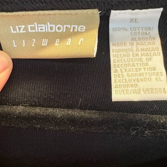 90s Vintage Liz Claiborne 100% Cotton Beaded Chevron Pattern Neckline Top XL - Picture 6 of 6